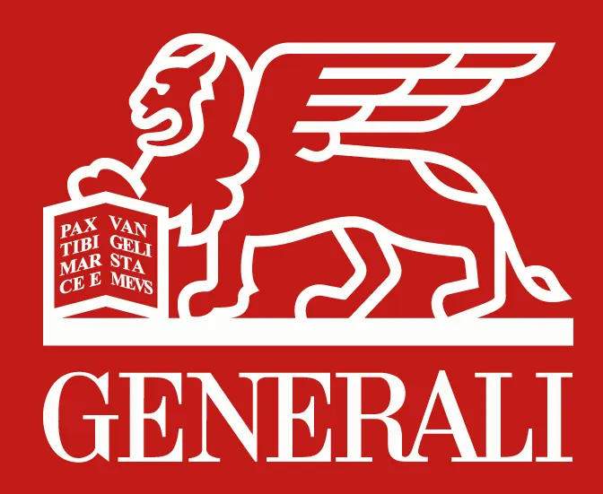 Logotipo de Generali sobre fondo rojo.
