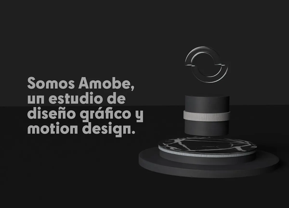 Imagen de Amobe con una pieza gráfica en 3D sobre fondo oscuro