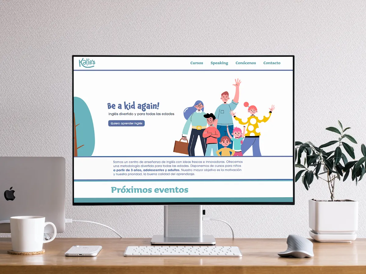 Diseño web de Katie’s English School en una pantalla de ordenador