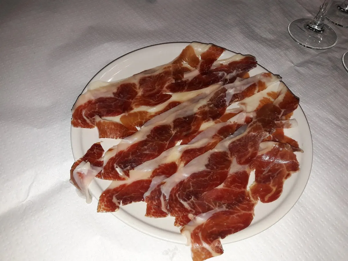 Ración de jamón servida en un plato en el Bar BATZOKIA.