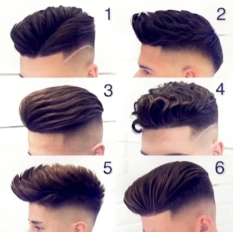 Seis ejemplos de estilos de corte de pelo masculino.