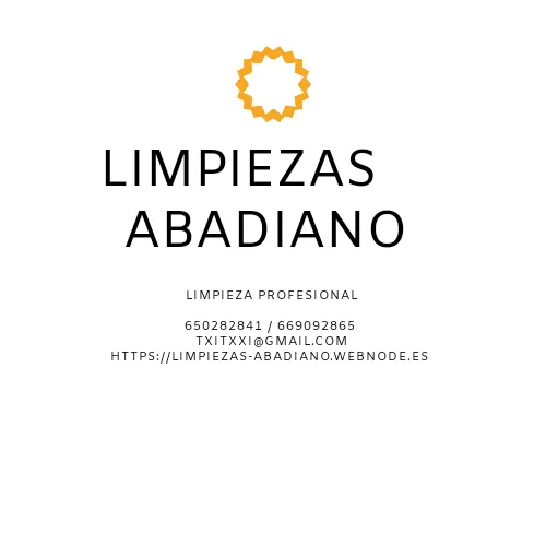 Logotipo de Limpiezas Abadiano con sus datos de contacto.
