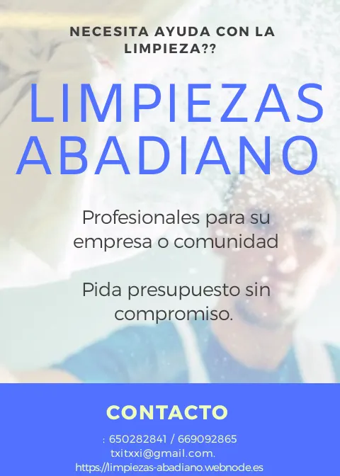 Anuncio de Limpiezas Abadiano para servicios de limpieza a empresas y comunidades.