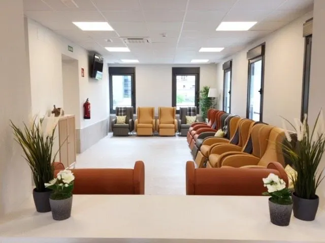 Sala de estar del Centro de Día Eguzkilore, equipada con sillones y plantas.