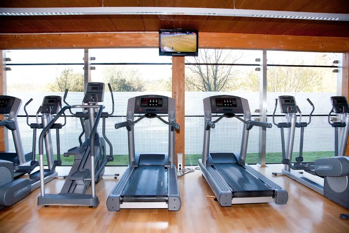 Máquinas de cardio junto a grandes ventanales en el gimnasio de DURANGO KIROLAK - Landako II