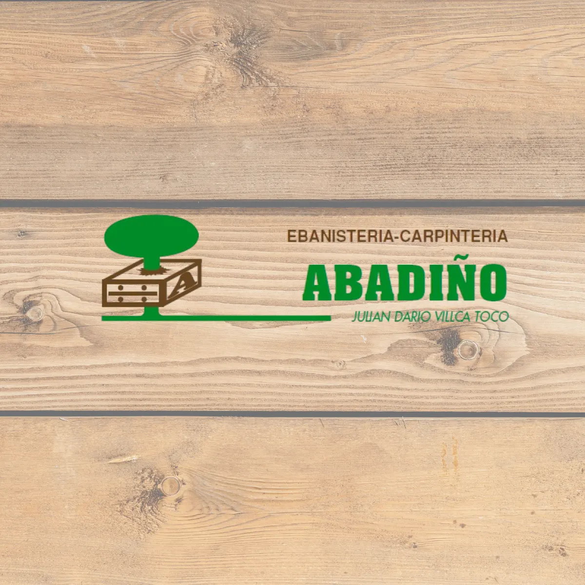 Logotipo de Ebanistería-Carpintería Abadiño sobre un fondo de madera.