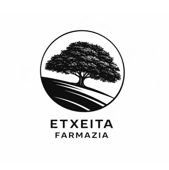 Logotipo de Etxeita Farmazia con la silueta de un árbol dentro de un círculo.