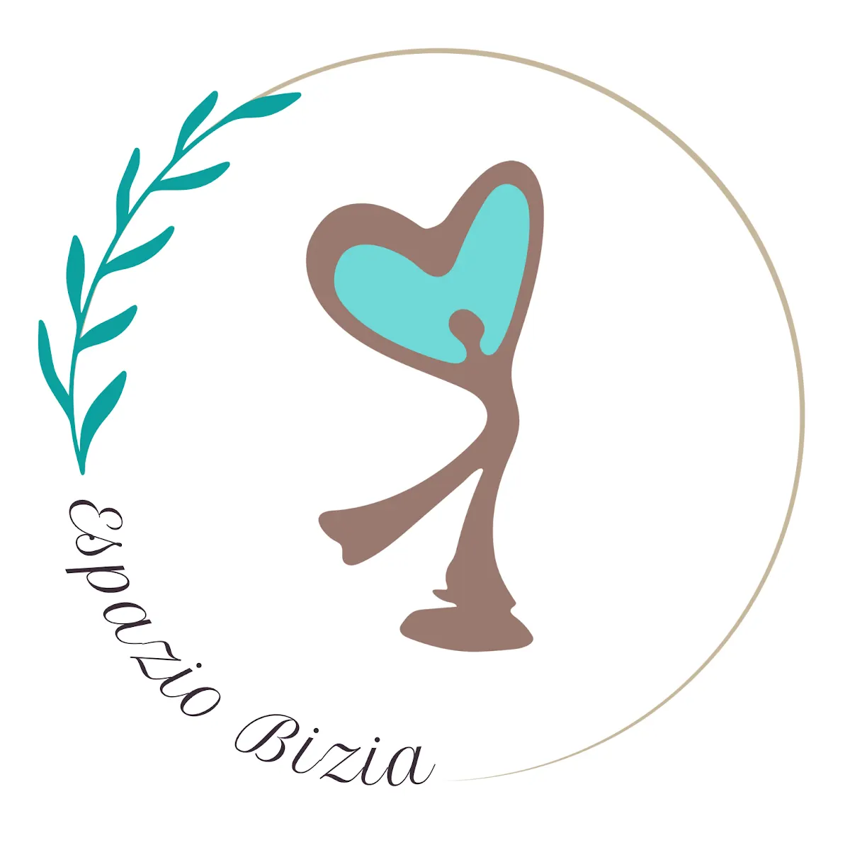 Logotipo de Espazio Bizia con una figura estilizada y una rama verde