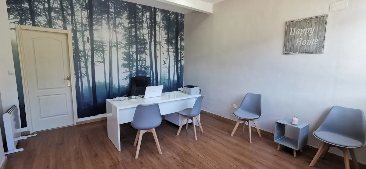 Sala de atención de Etxelan Inmobiliaria, con escritorio y sillas para clientes.