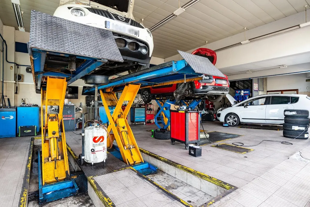 Vehículos elevados en los puestos de reparación de Euromaster Autoservicios Nifa 2.