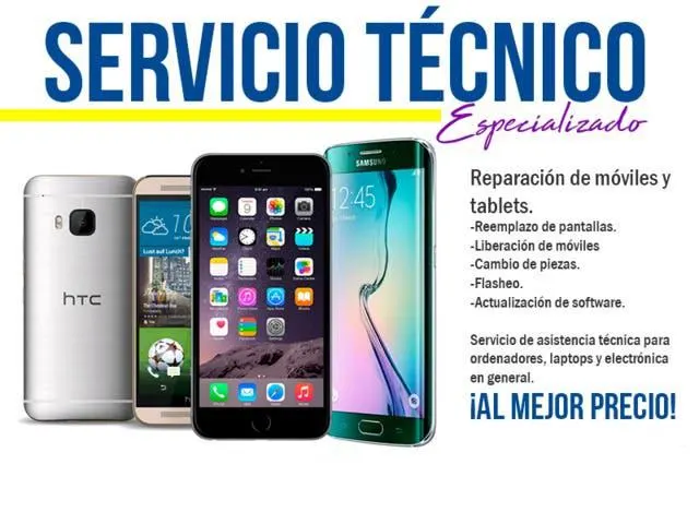Imagen promocional de Infomovilamorebieta con teléfonos móviles y servicios de reparación de móviles, tabletas y ordenadores.