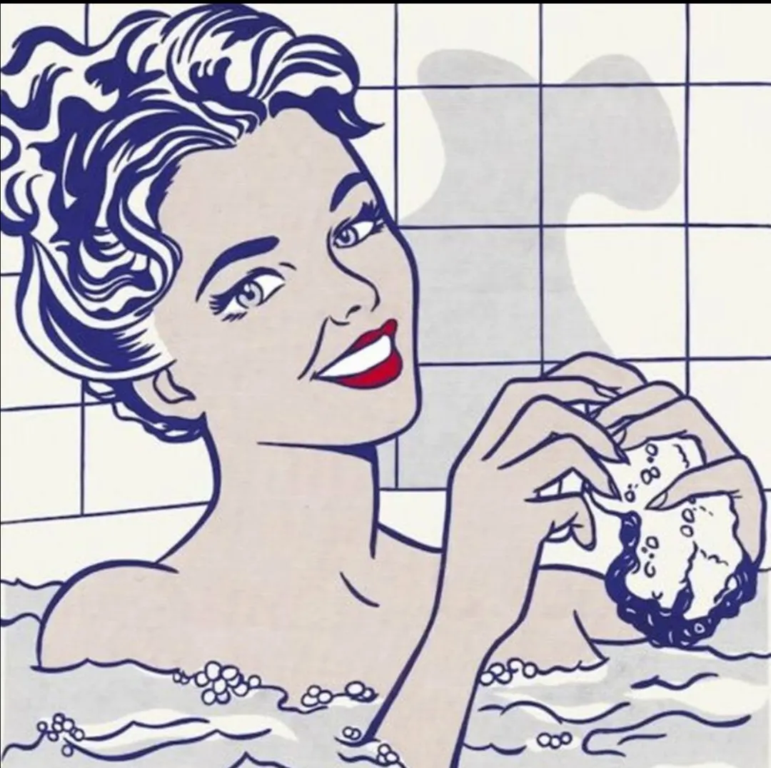 Ilustración de una mujer bañándose con una esponja, asociada al Instituto De Belleza Begoña