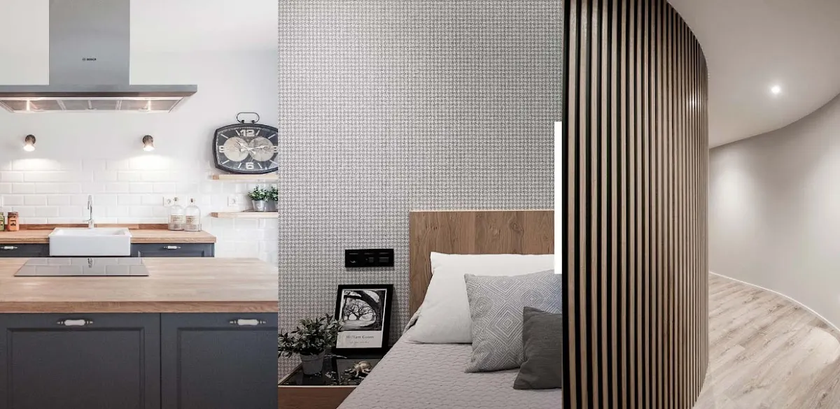 Cocina y dormitorio con mobiliario diseñado por Leike