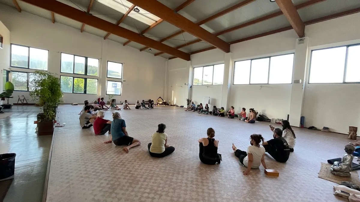 Clase de yoga en grupo en una sala amplia y luminosa de Llum Yoga