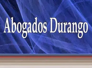 Logotipo de Abogados Durango sobre fondo azul.